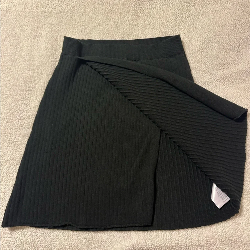 Free People Black Mod Wrap Skirt Ribbed Mini